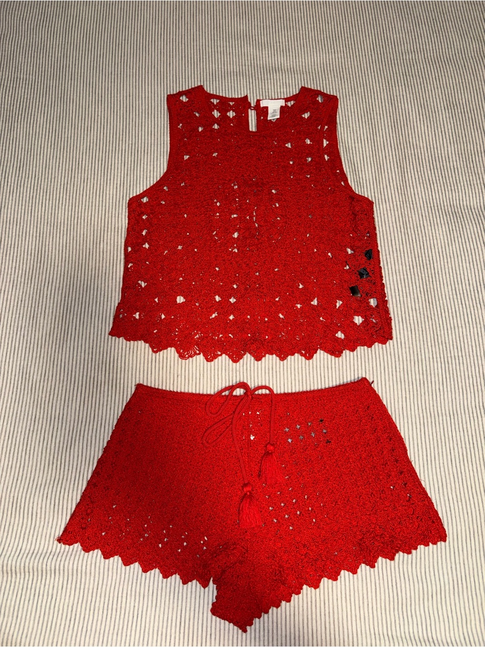 H&M Red Crochet Two-Piece Swim Coverup Set